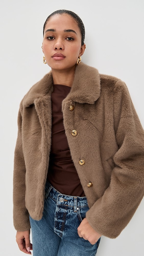 English Factory Faux Fur Collared Jcaket