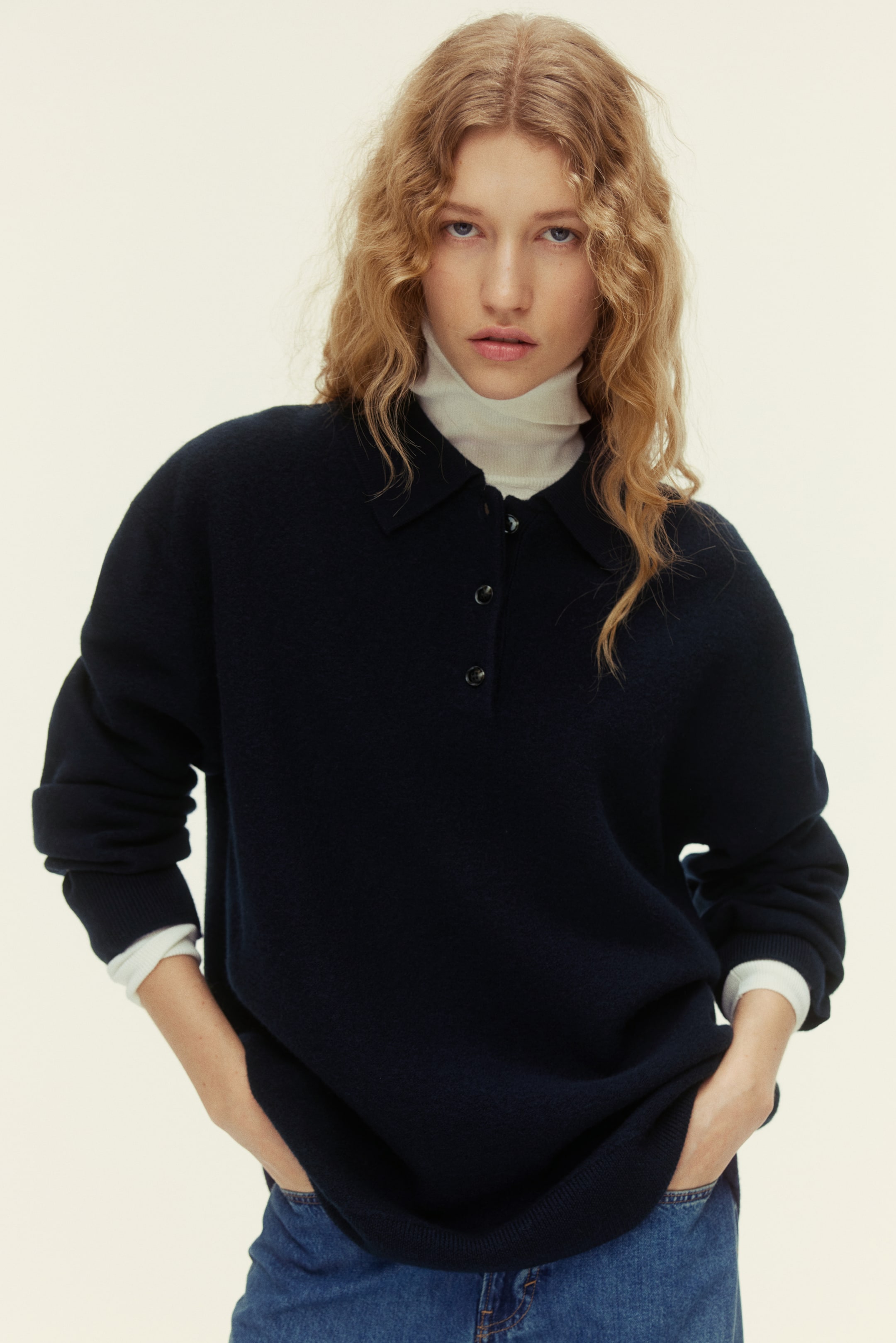 Wool Polo Sweater - Navy Blue