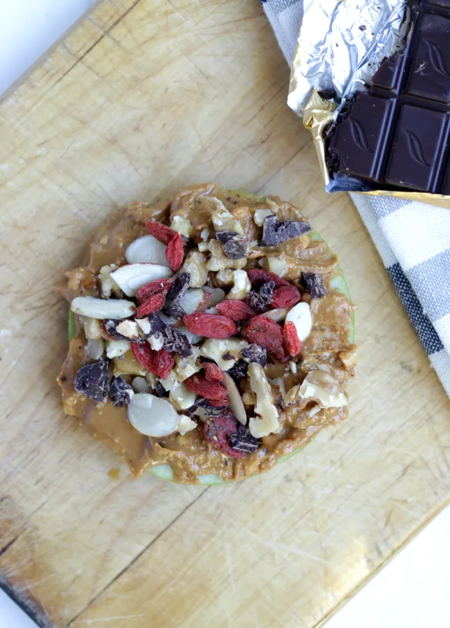Apple peanut butter dark chocolate snack