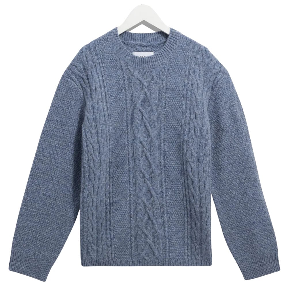 Wax London Hyatt – Light Blue Brush Cable Knit Crewneck Jumper
