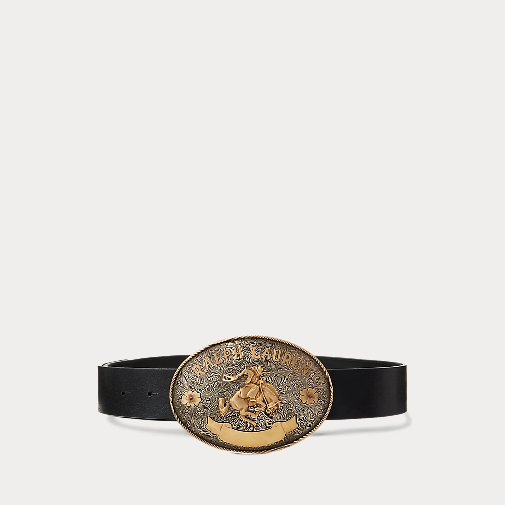 Rodeo Buckle Vachetta Leather Wide Belt