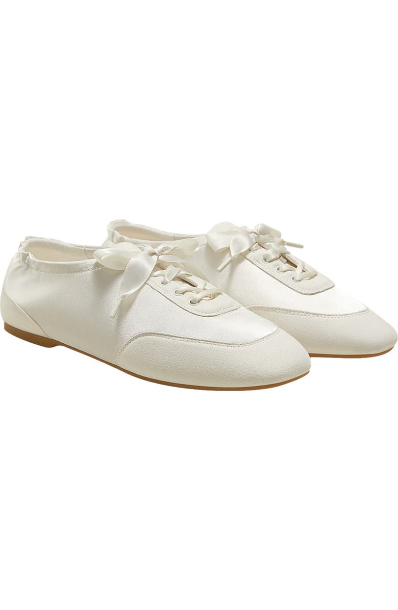 Square-Toe Lace-Up Satin Sneakerina