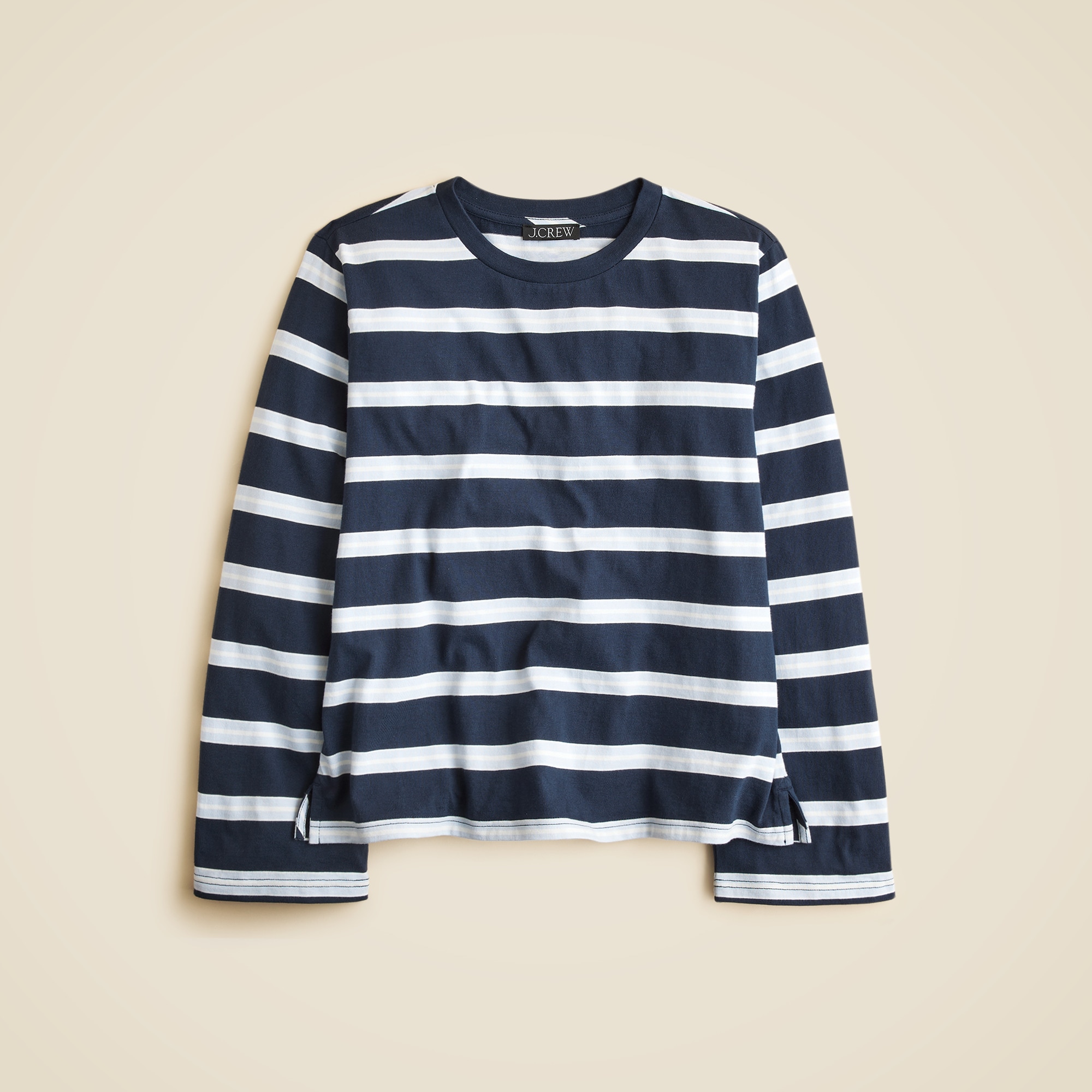 Boyfriend Jersey Relaxed Long-Sleeve T-Shirt in Stripe