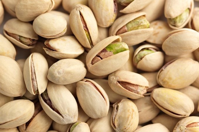 A vibrant display of pistachios
