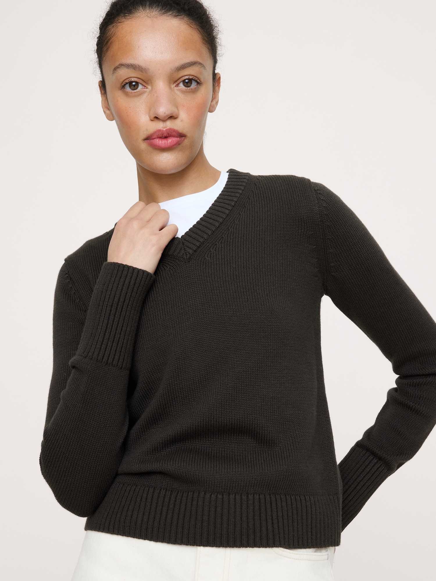 Cotton-Silk V-Neck Sweater