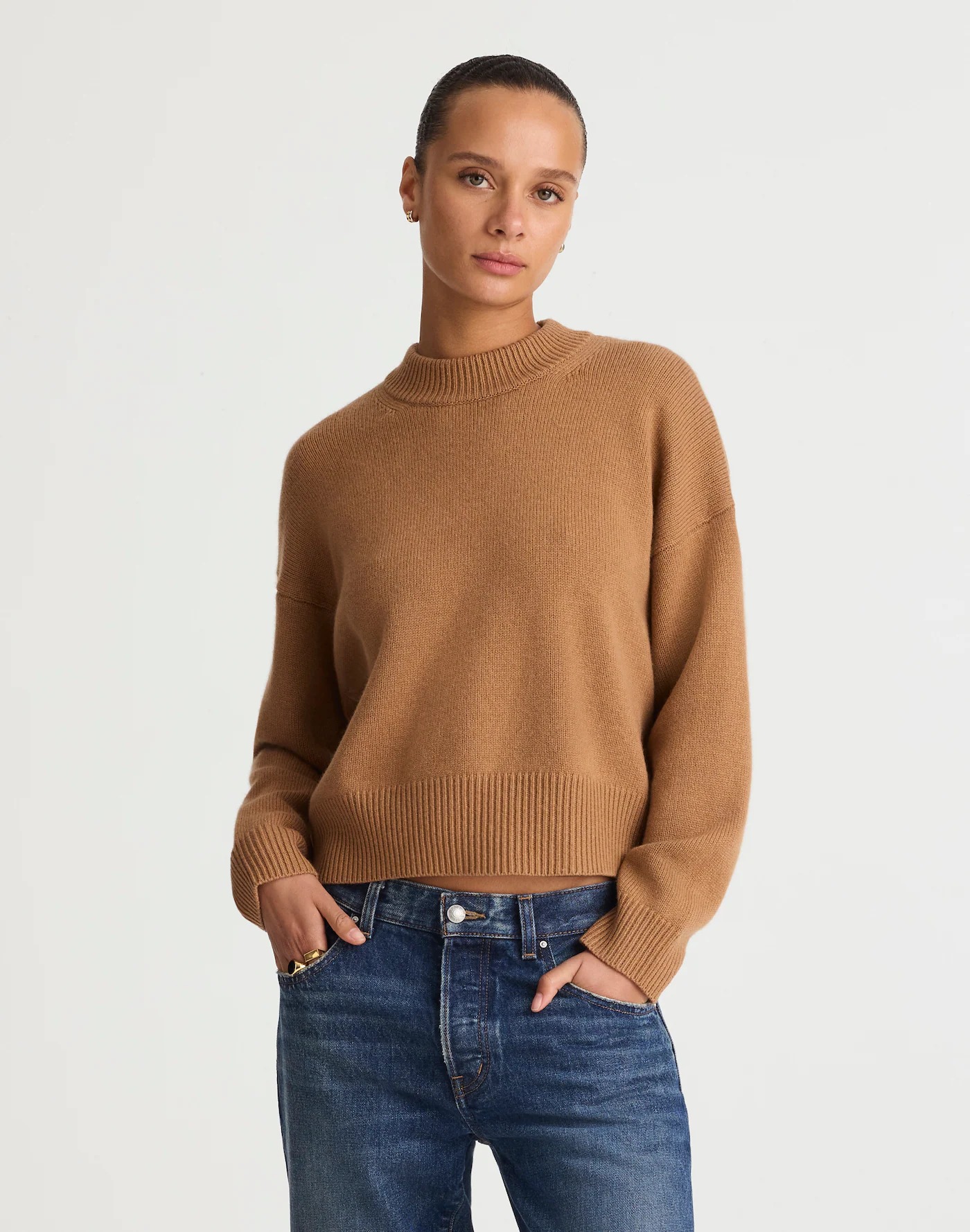 Madewell, SoftWool Boxy Crewneck Sweater in Hthr Caramel