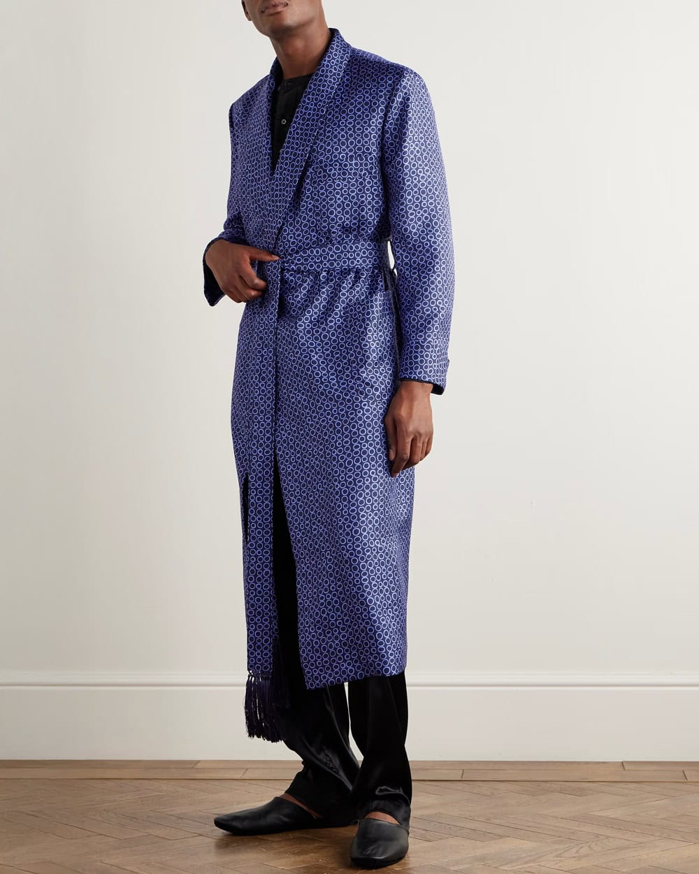 Charvet silk twill robe with tassel belt