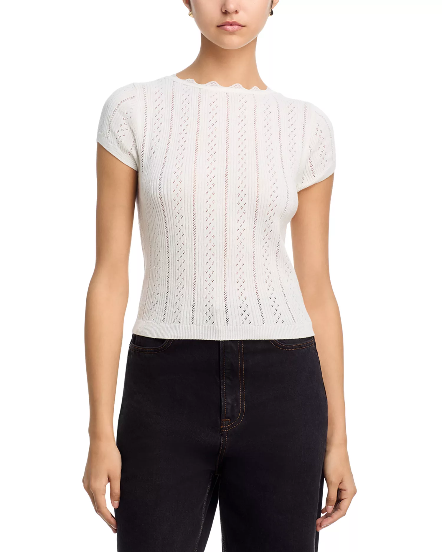 Pointelle Knit Satin Bow Top - Exclusive