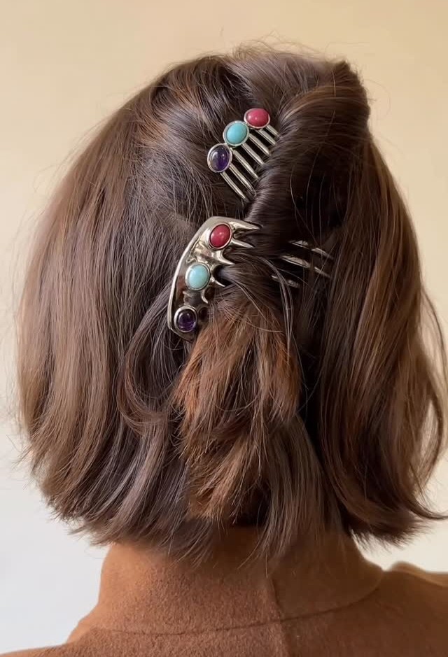 Photo of a model wearing Lelet's French combs