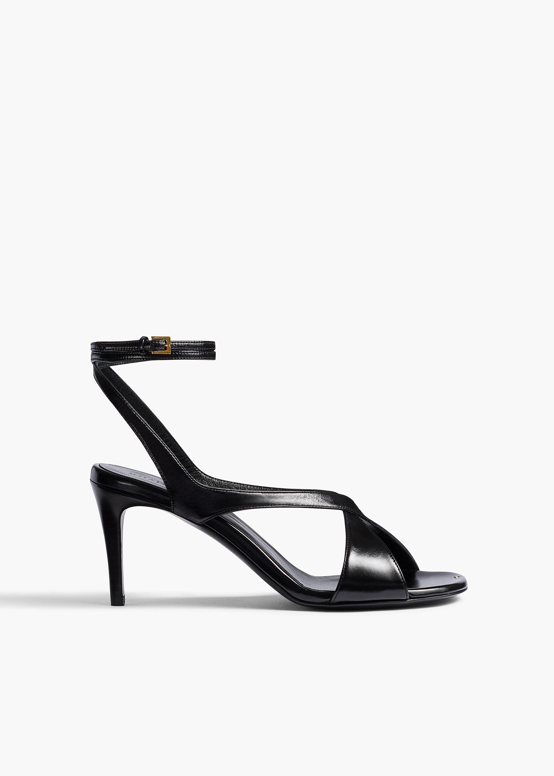 Liria Ankle Strap Sandal in Black Glazed Leather - 35 / Black / Upper100%clsole100%cl