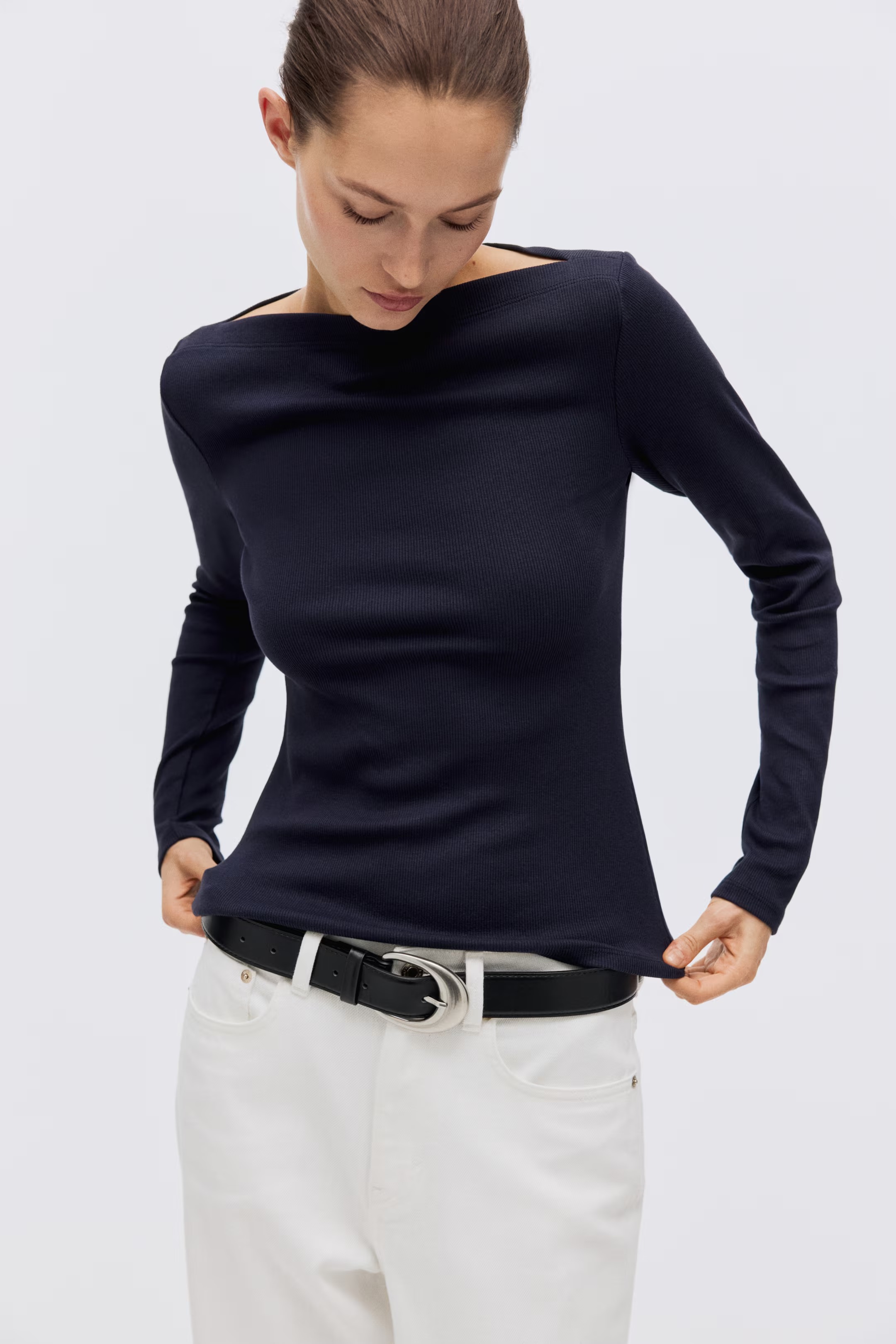h&amp;m, Ribbed Boat-Neck Top
