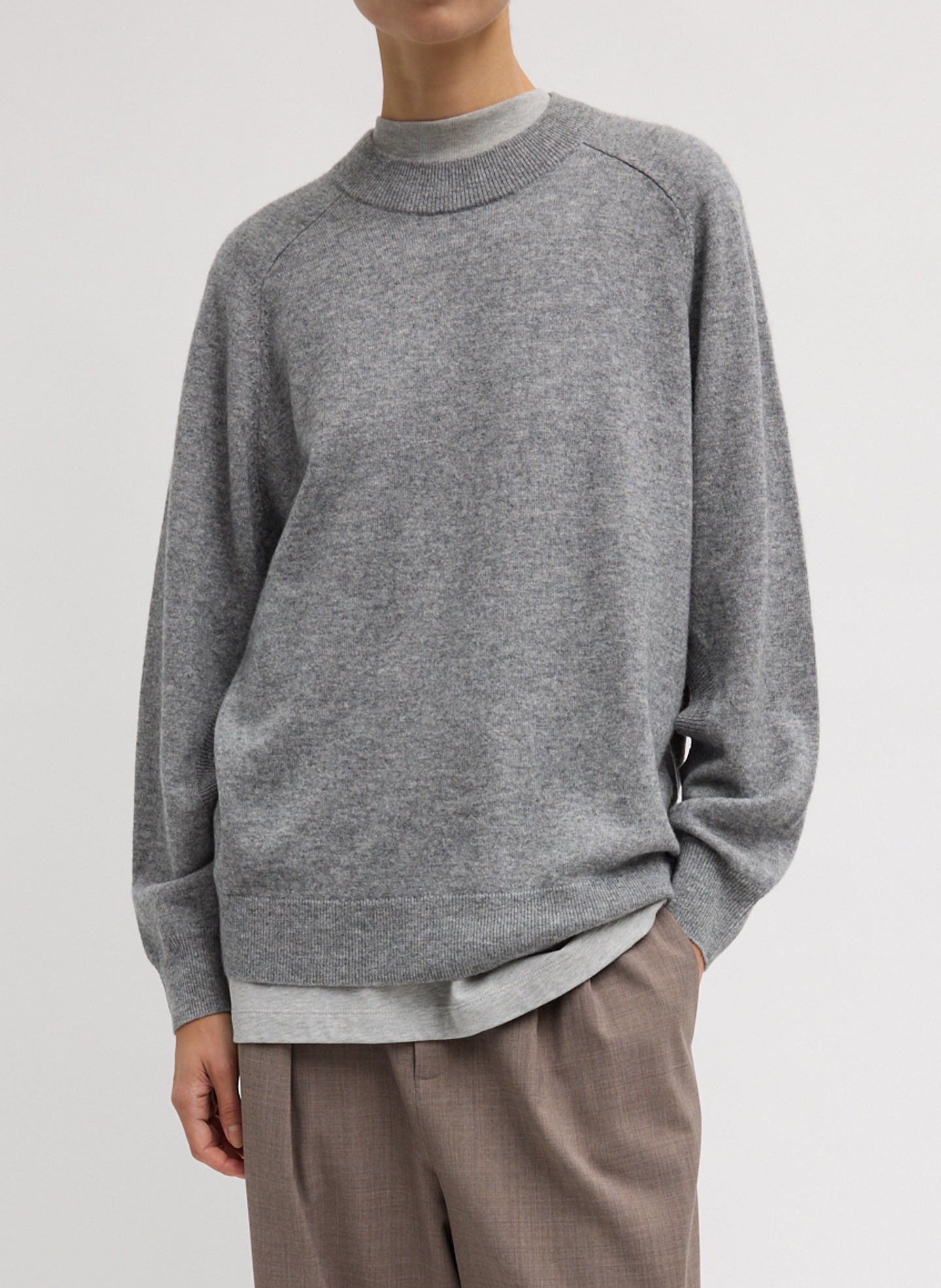 Washable Cashmere Crewneck Cut Out Sleeve Sweater - Heather Grey / Xxs / T000wc6535