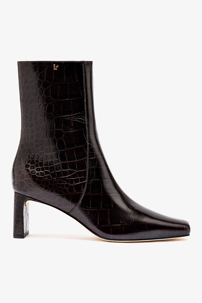 Larroud&eacute;, Alexis Bootie in Dark Croco Embossed Leather