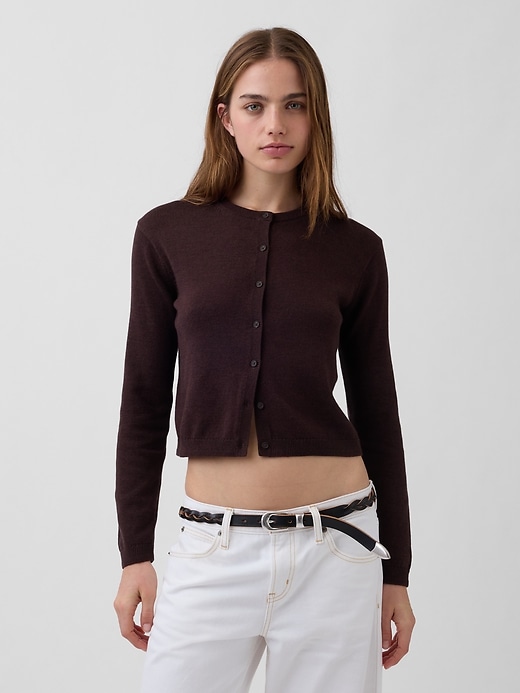 100% Cotton Relaxed Crop Cardigan Sweater