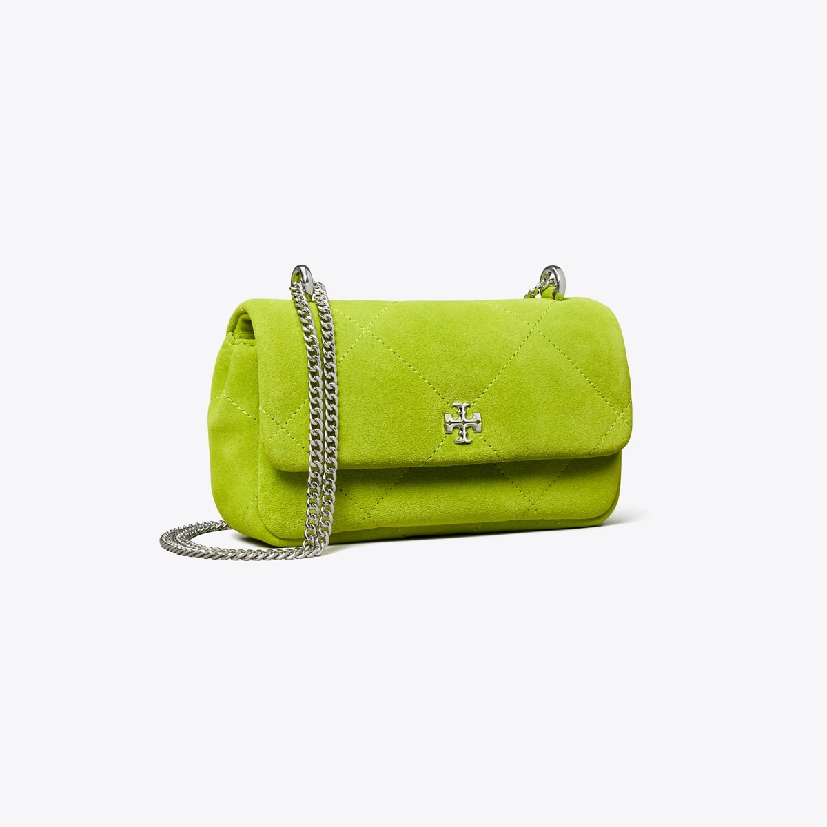 Mini Kira Diamond Quilt Suede Flap Bag in Green, Size Os