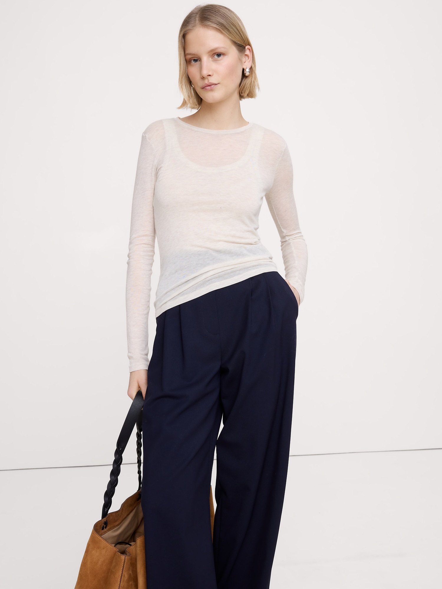 Sheer Lyocell-Wool Long-Sleeve T-Shirt