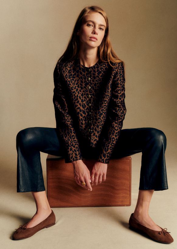 Marlys Jacket - Jacquard Leopard Noir Bronze - Recycled Wool - S&eacute;zane