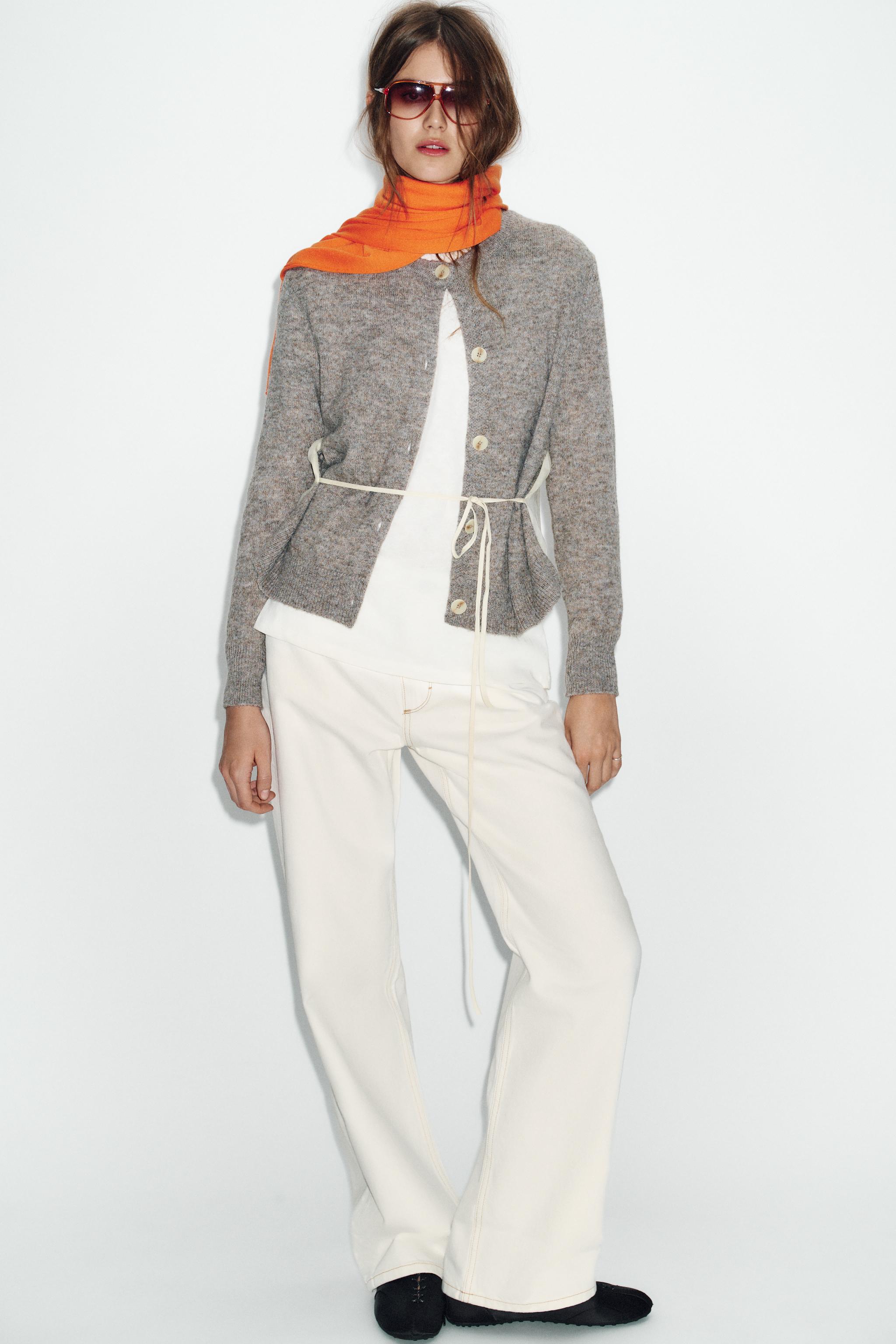 Combination Knit Cardigan With Belt