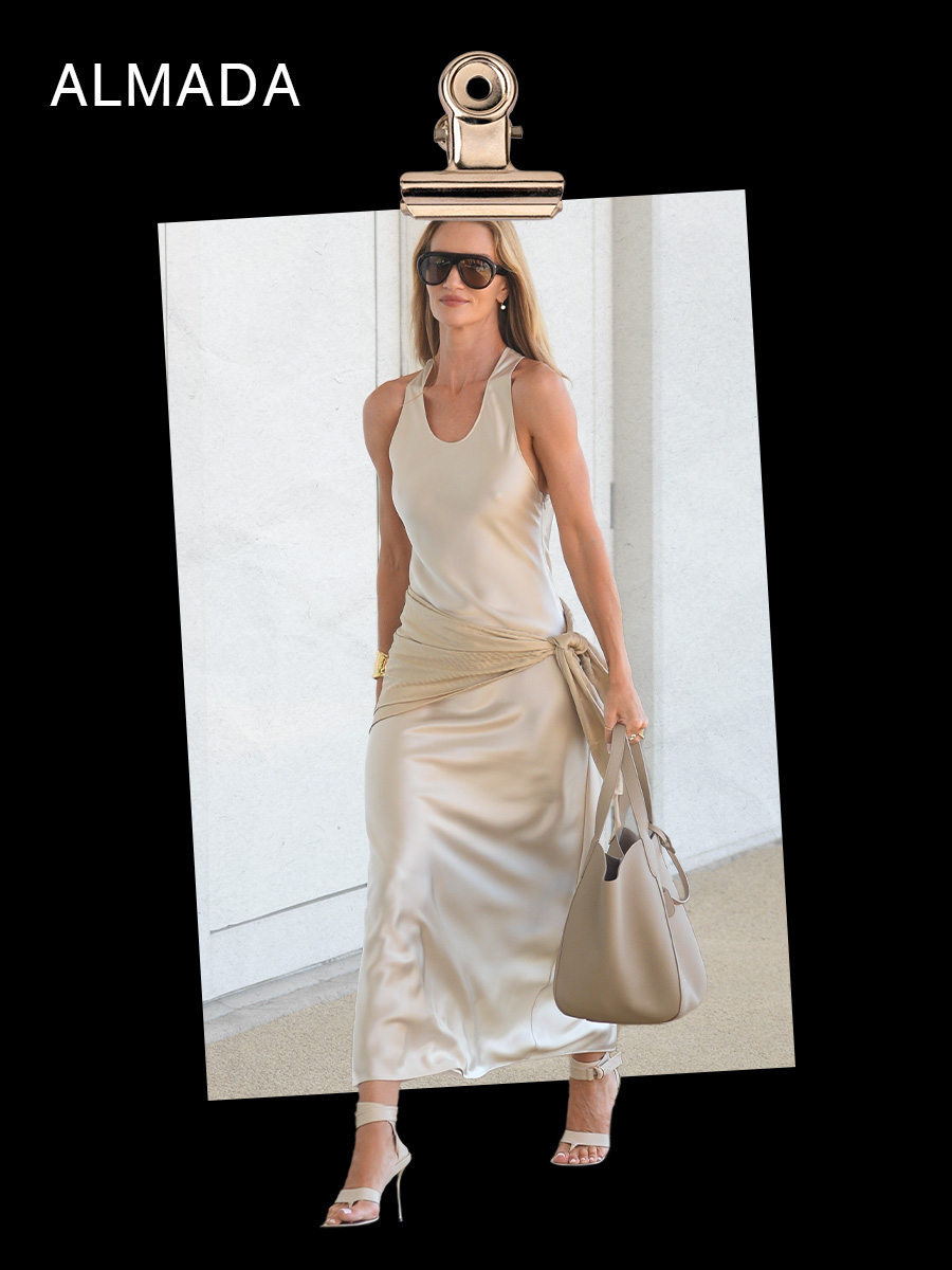 Rosie Huntington-Whiteley wearing an Almada Label silk slip dress, one of the best emerging fashion brands of 2026