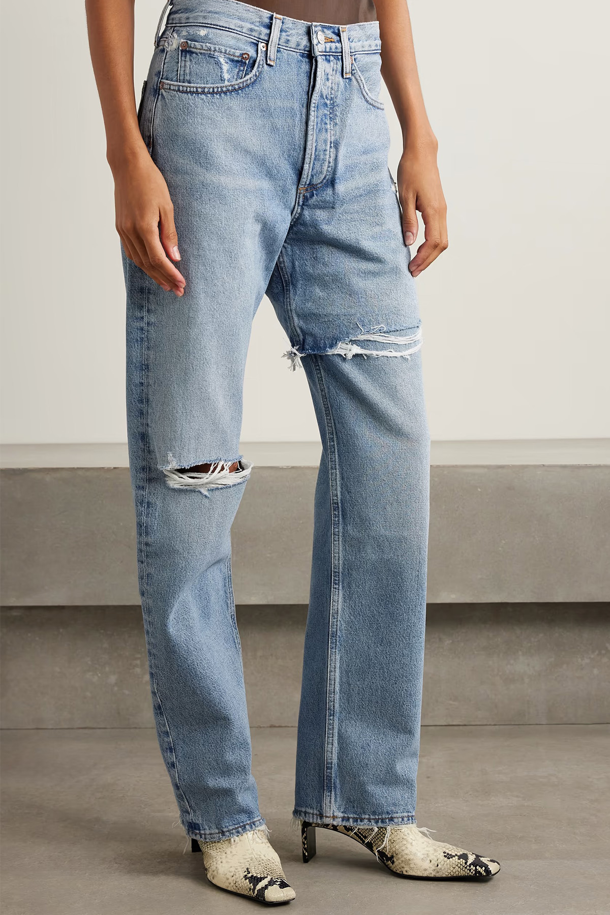 Amryn Double Layer Ripped Straight Leg Jeans