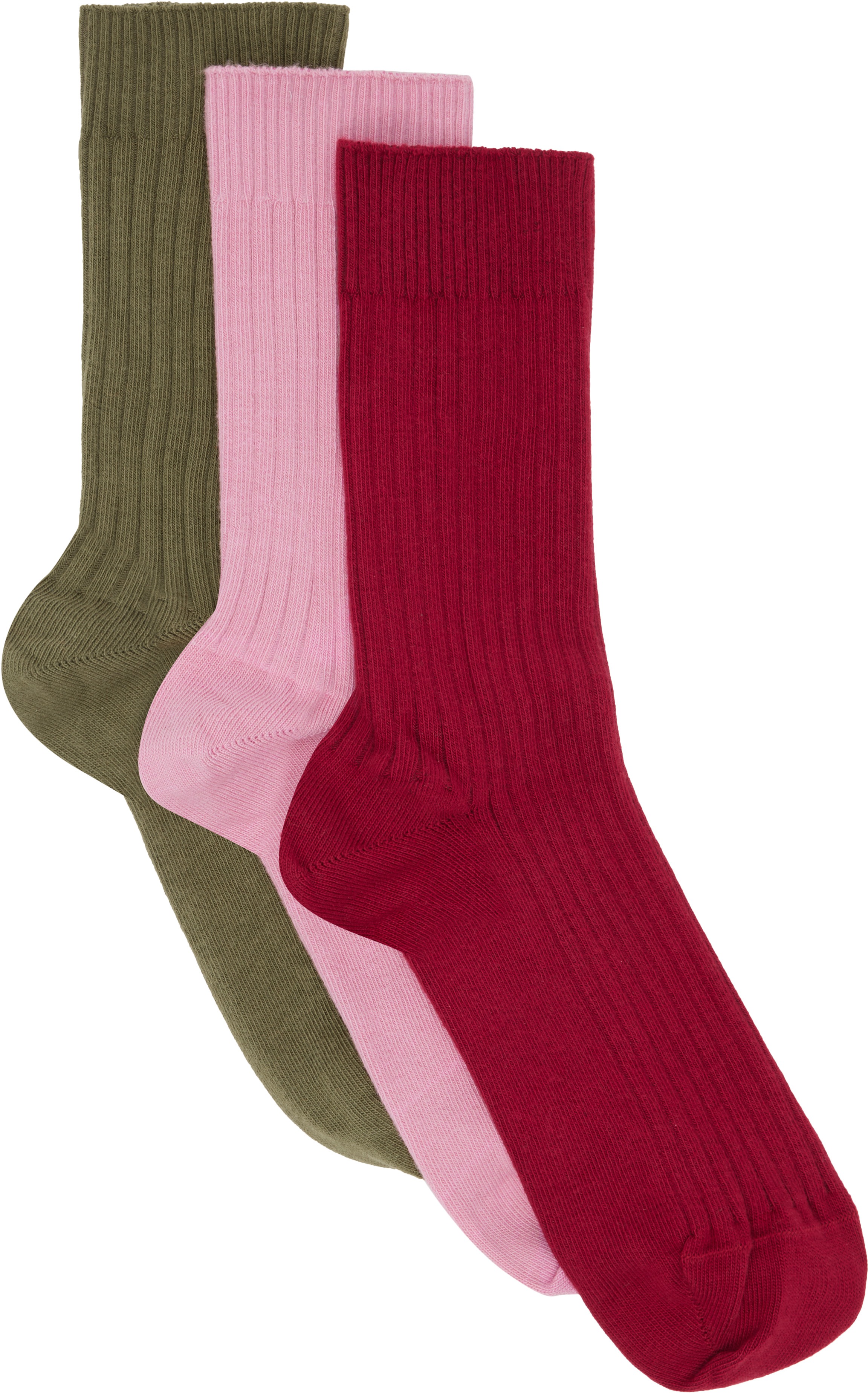 Baserange, Three-Pack Multicolor Organic Cotton Rib Overankle Socks