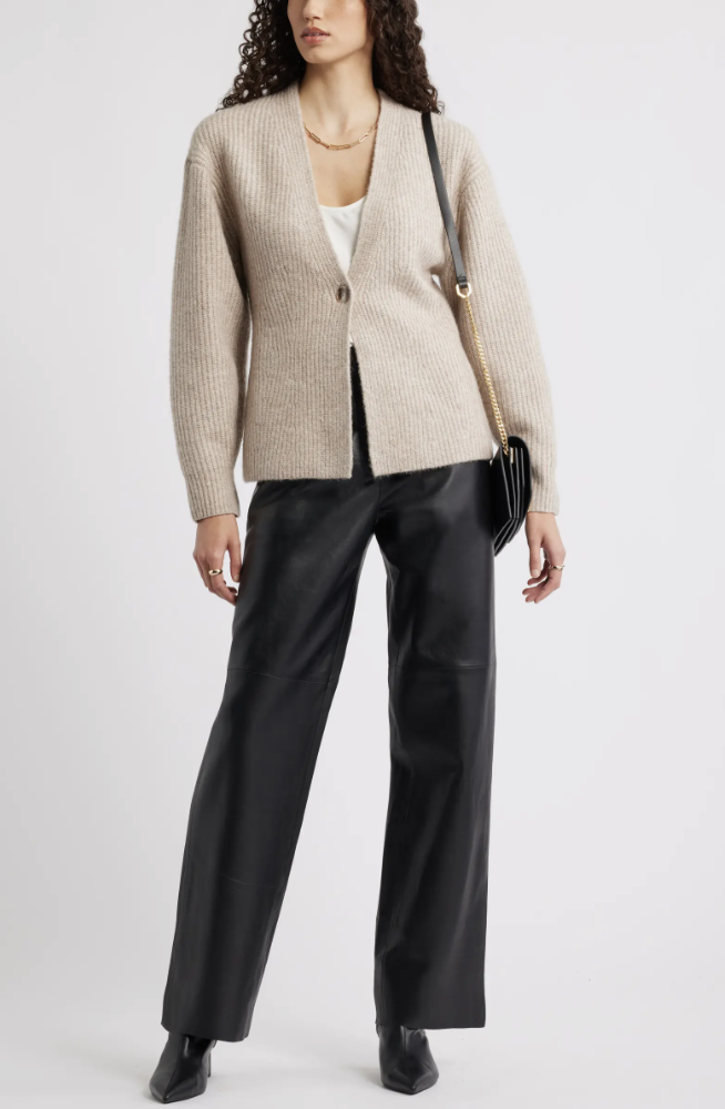 Nordstrom, One-Button V-Neck Rib Cardigan