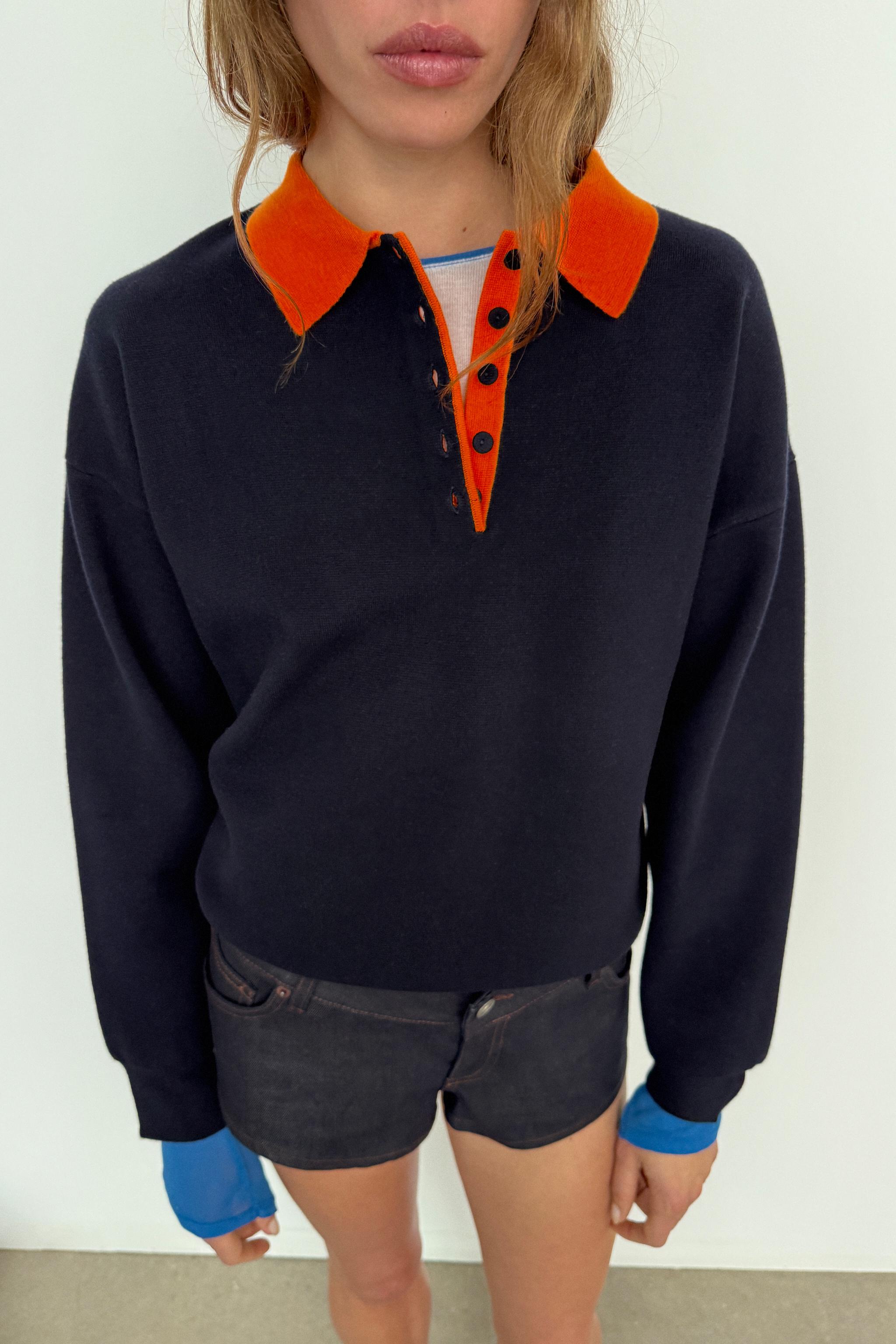 Contrast Collar Knit Polo Shirt