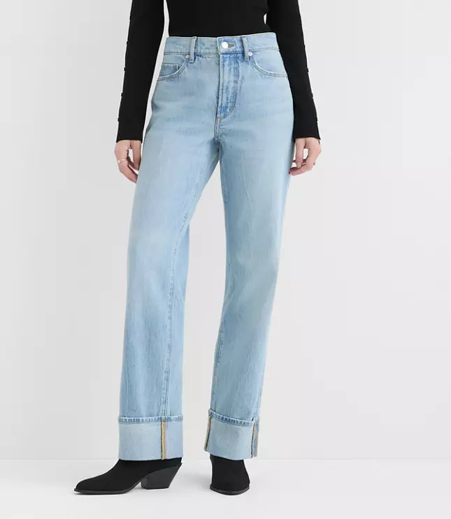 Rivete Cuffed Mid Rise Relaxed Straight Jeans in Light Wash