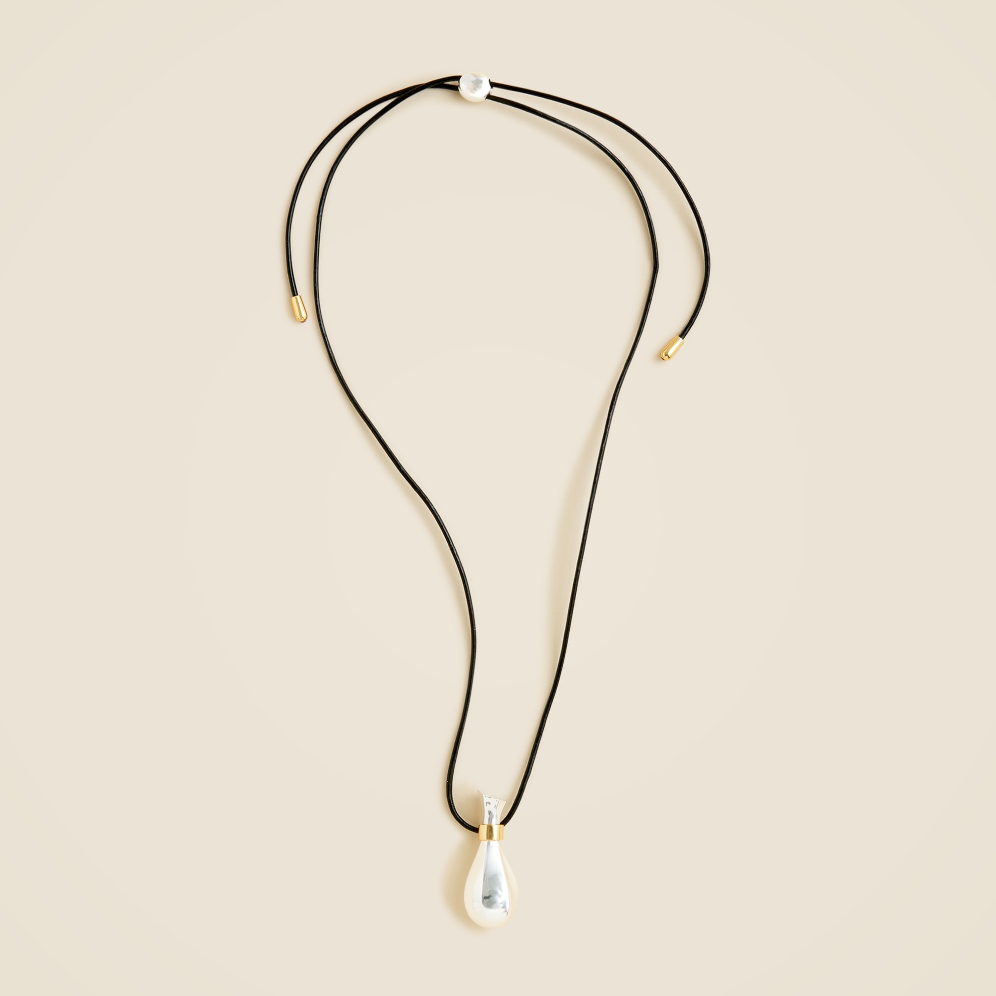 Metallic Pendant Necklace With Leather Cord