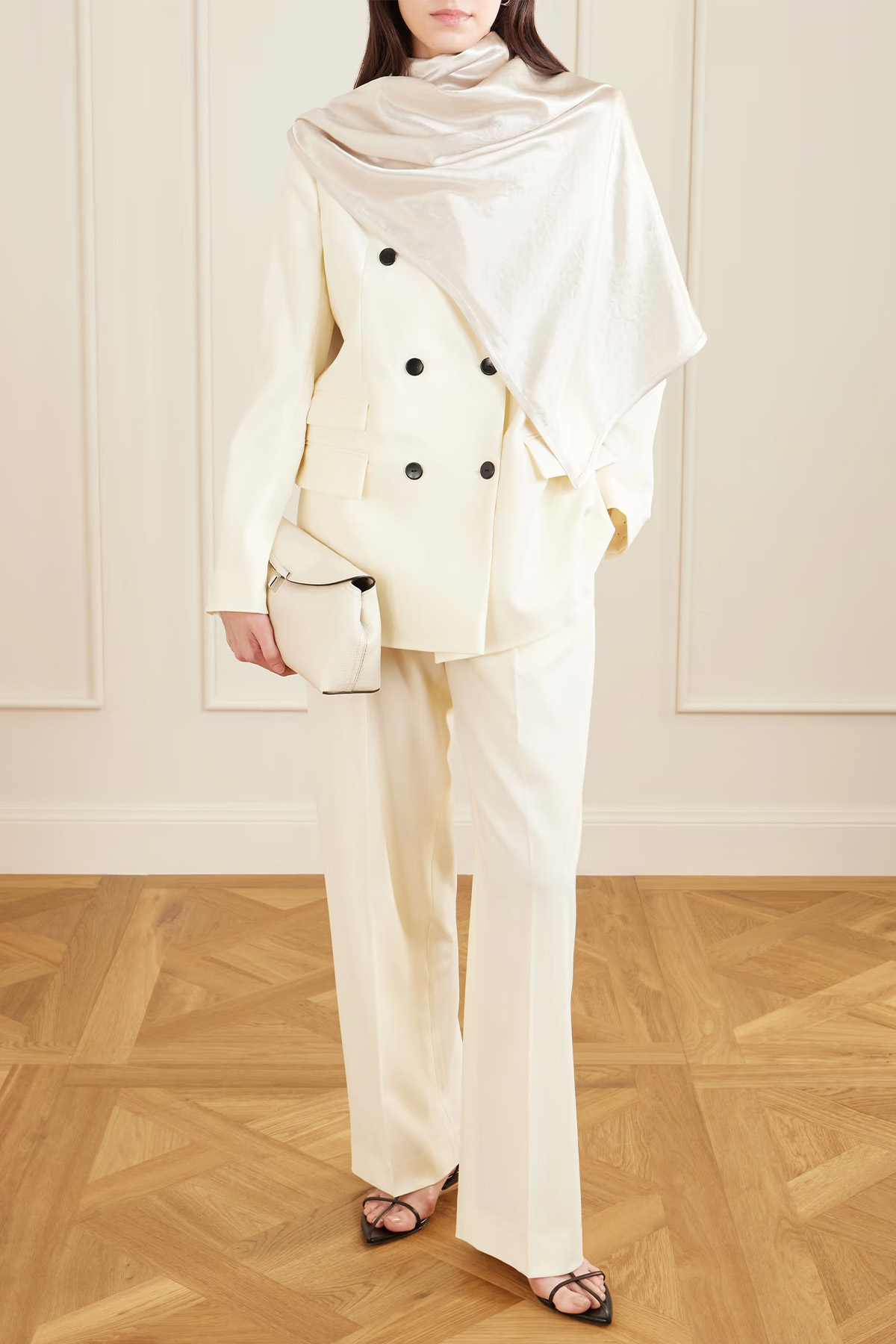 MARIA MCMANUS Scarf-detailed double-breasted wool-blend blazer