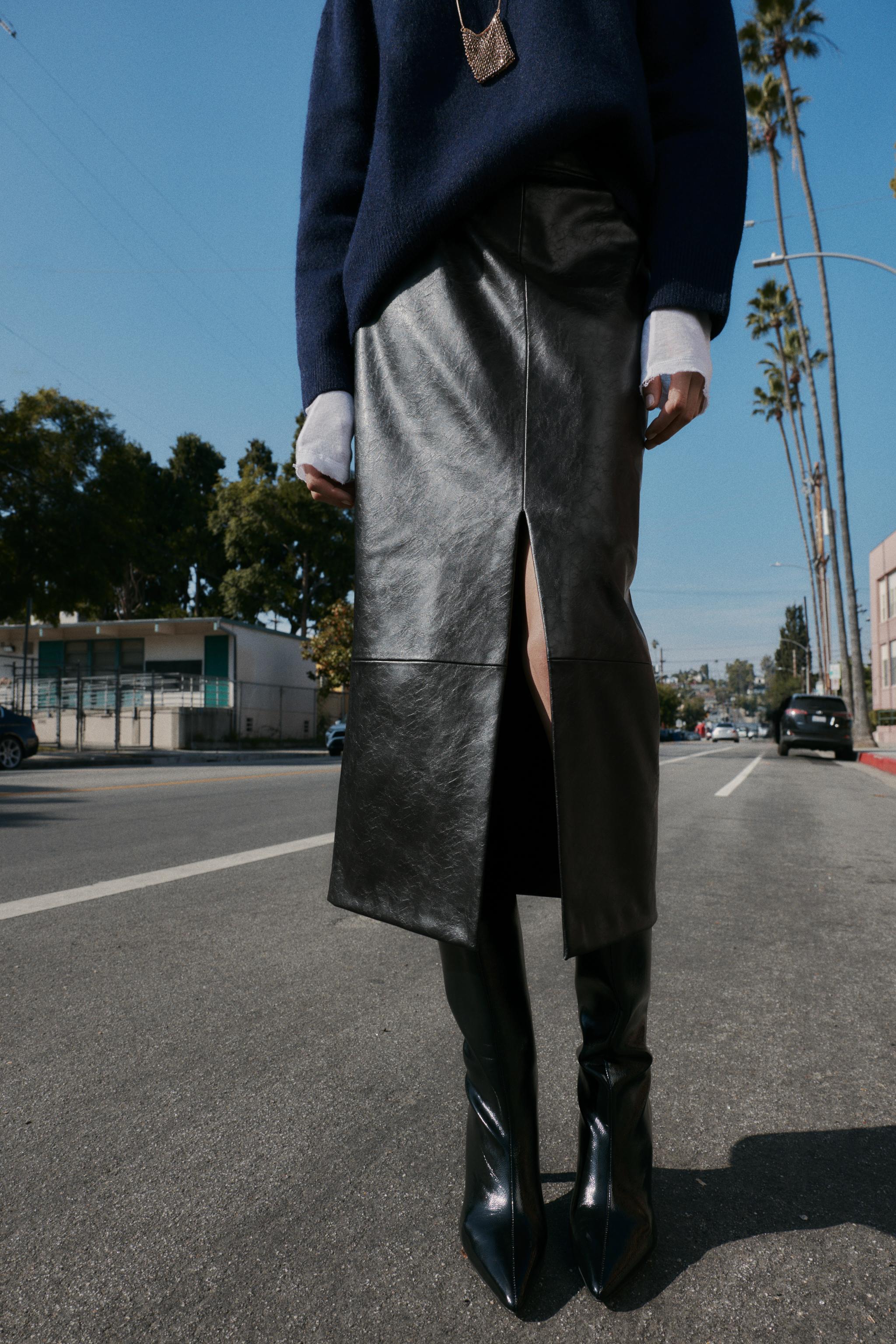 Faux Leather Midi Skirt