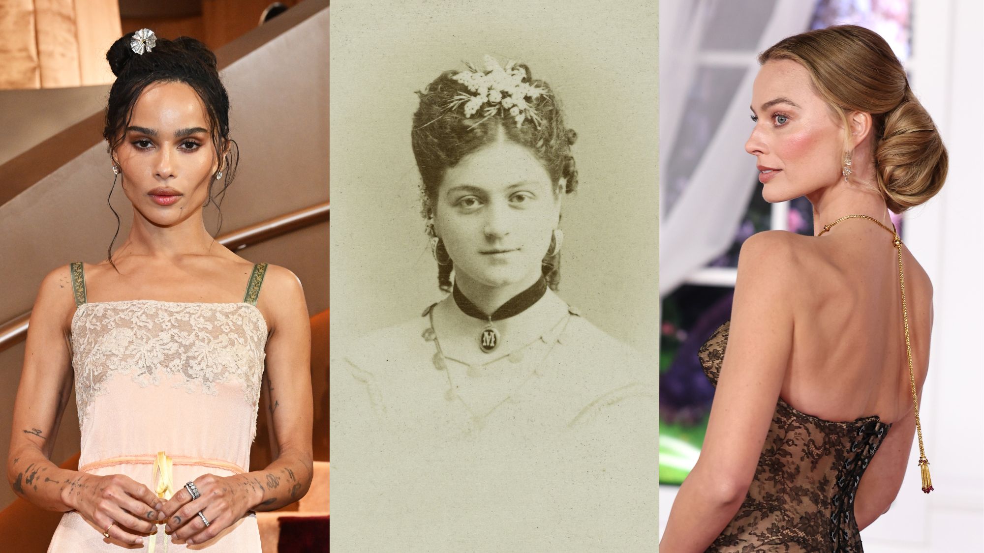 Zoe Kravitz at the 83rd Annual Golden Globes held at The Beverly Hilton on January 11, 2026 in Beverly Hills, California; Portrait of Invernizzi, (dancer at the Opera in 1870), Reutlinger, Charles, Photographer, Between 1860 and 1890, 2nd half of the 19th century; Margot Robbie at the Wuthering Heights World Premiere held at the TCL Chinese Theatre on January 28, 2026 in Los Angeles, California.