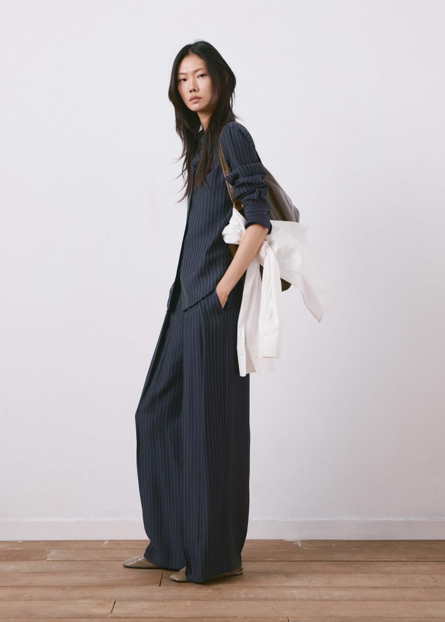 MANGO Pinstripe Wide Leg Trousers