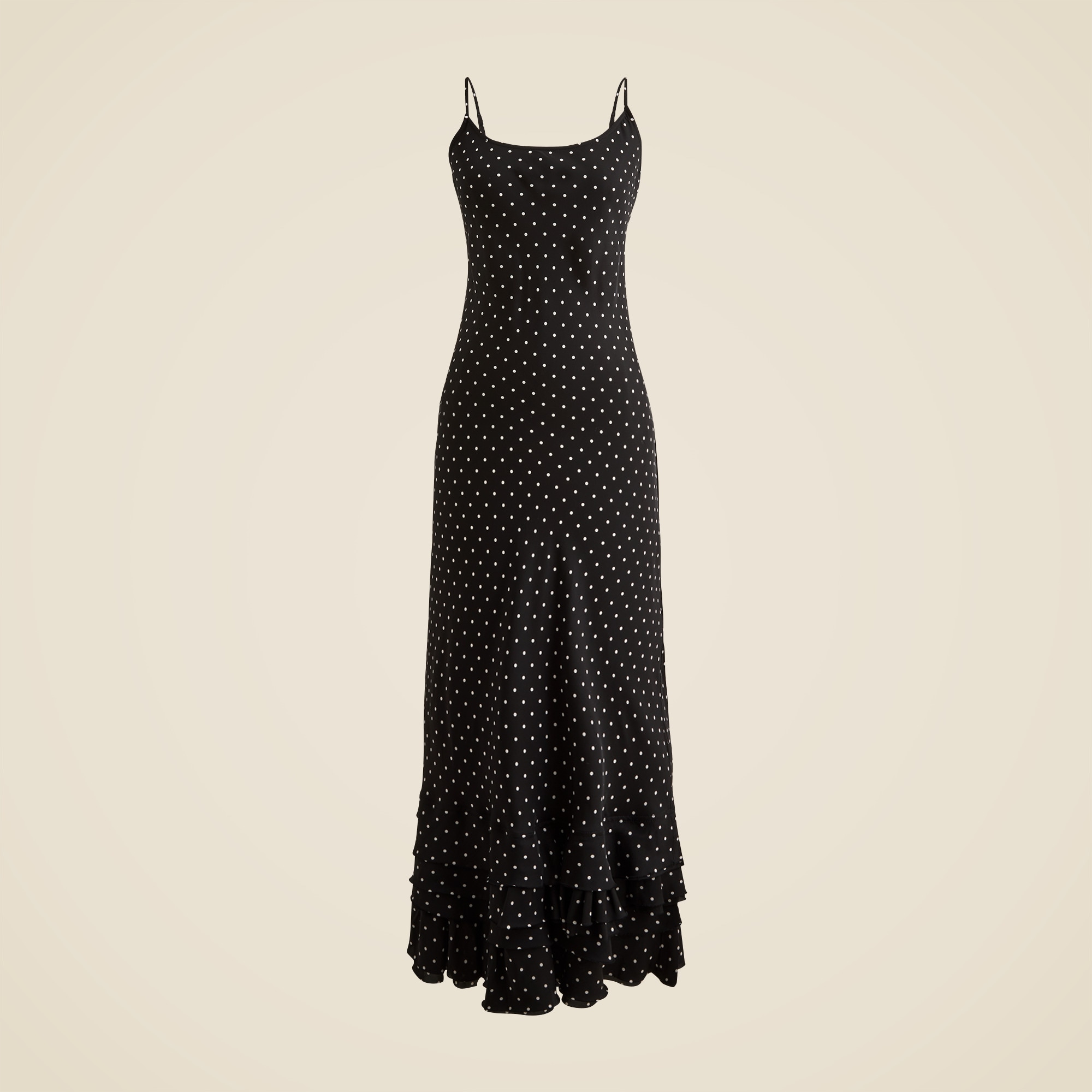 Ruffle-Hem Slip Dress in Dot Print