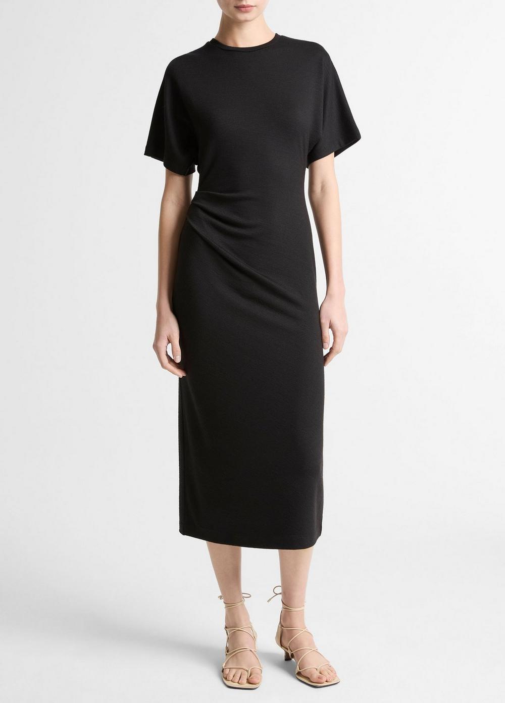 Ruched-Side Matte Jersey Short-Sleeve Dress
