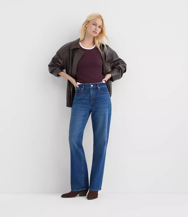 Rivete Mid Rise Relaxed Straight Jeans in Dark Wash