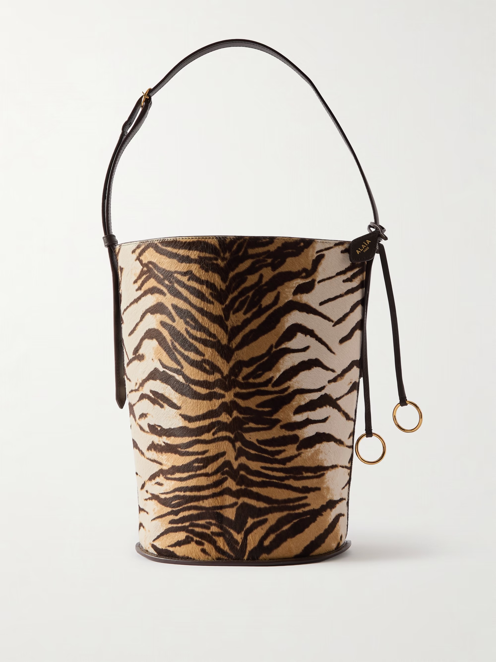 ALA&Iuml;A, Hip small leather-trimmed tiger-print calf hair tote