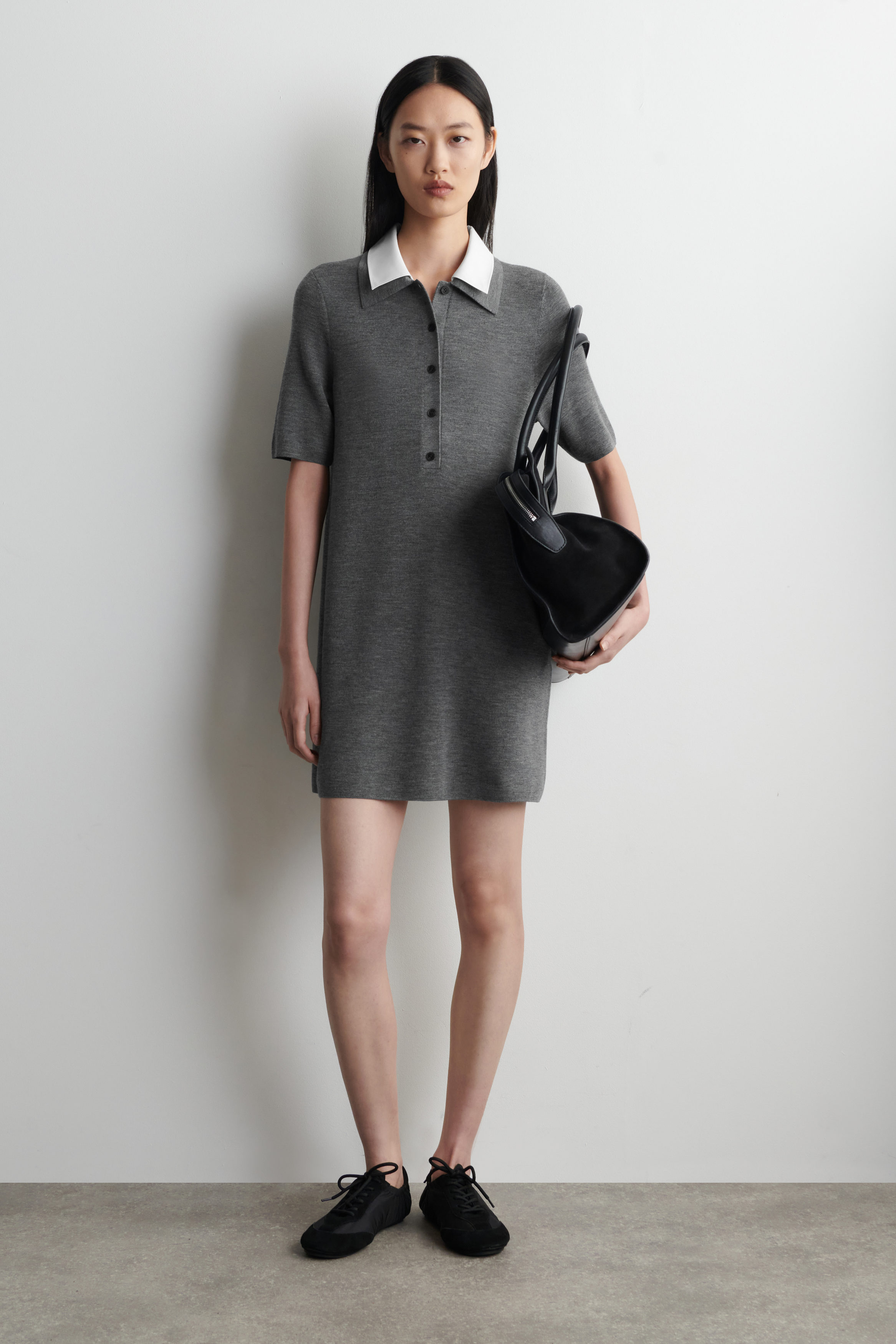 Layered-Collar Merino Wool Mini Dress