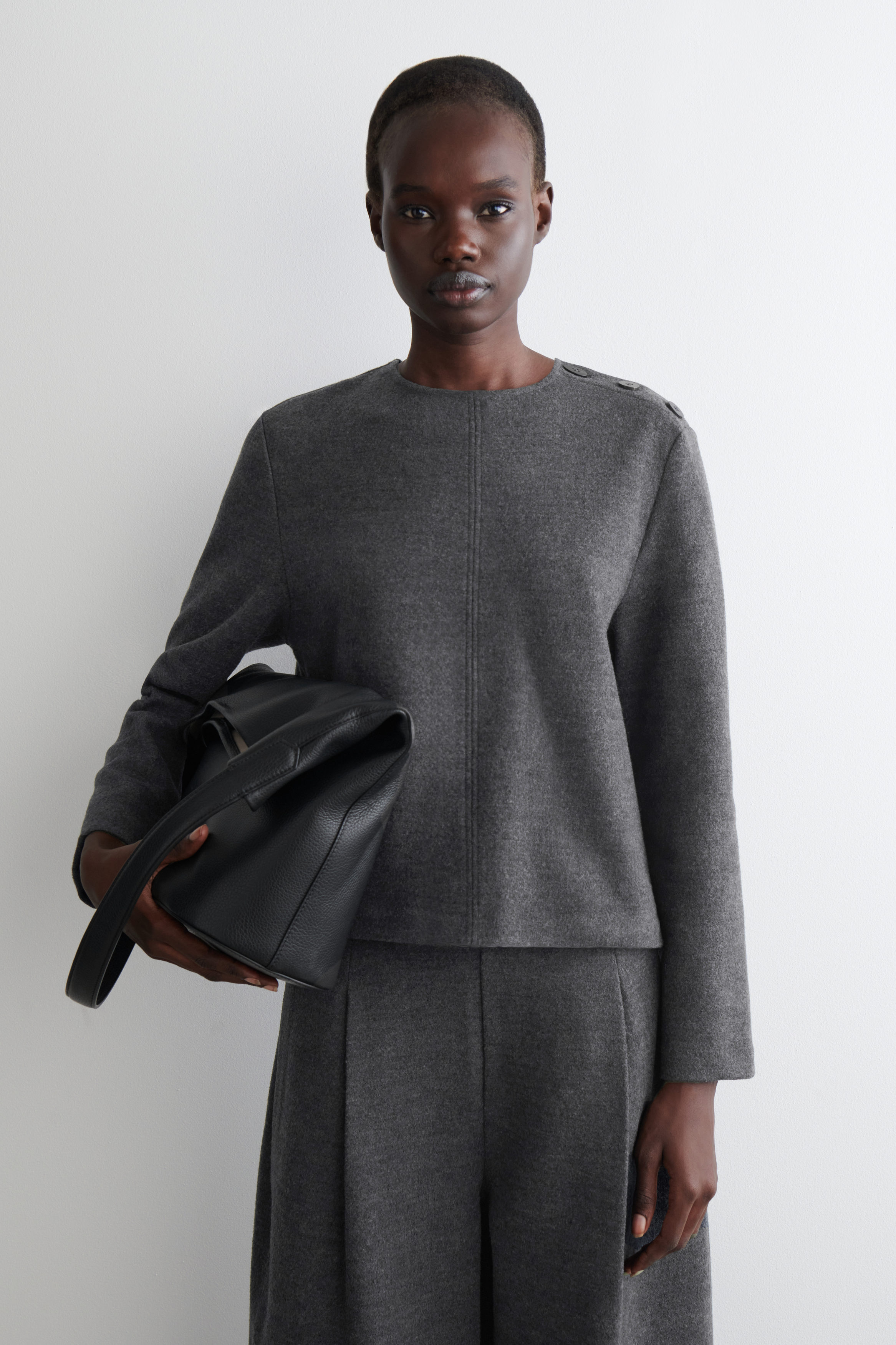Button-Detail Boiled-Wool Sweatshirt
