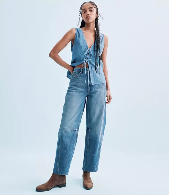 Rivete Seamed High Rise Barrel Jeans in Dark Wash