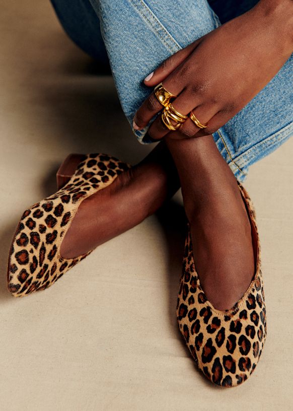 Matilda Low Ballerinas - Leopard - Pony Effect Cowhide Leather - S&eacute;zane