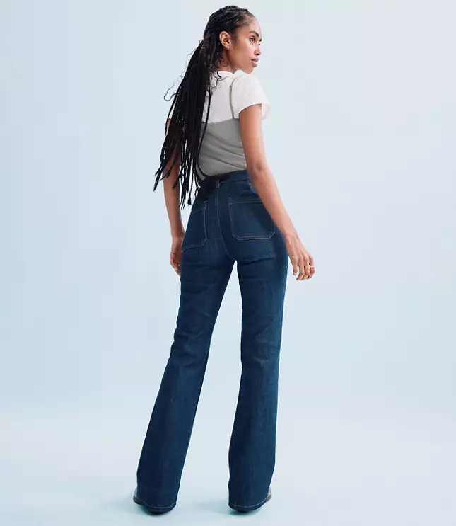 Rivete Patch Pocket High Rise Slim Flare Jeans in Classic Rinse Wash