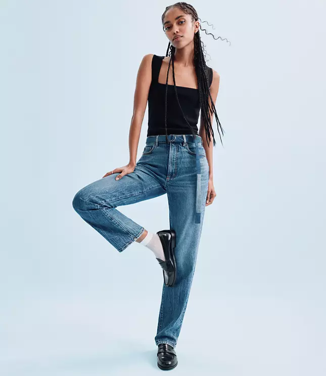 Rivete High Rise Straight Jeans in Echo Wash