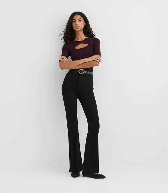 Rivete High Rise Slim Flare Jeans in Noir Wash