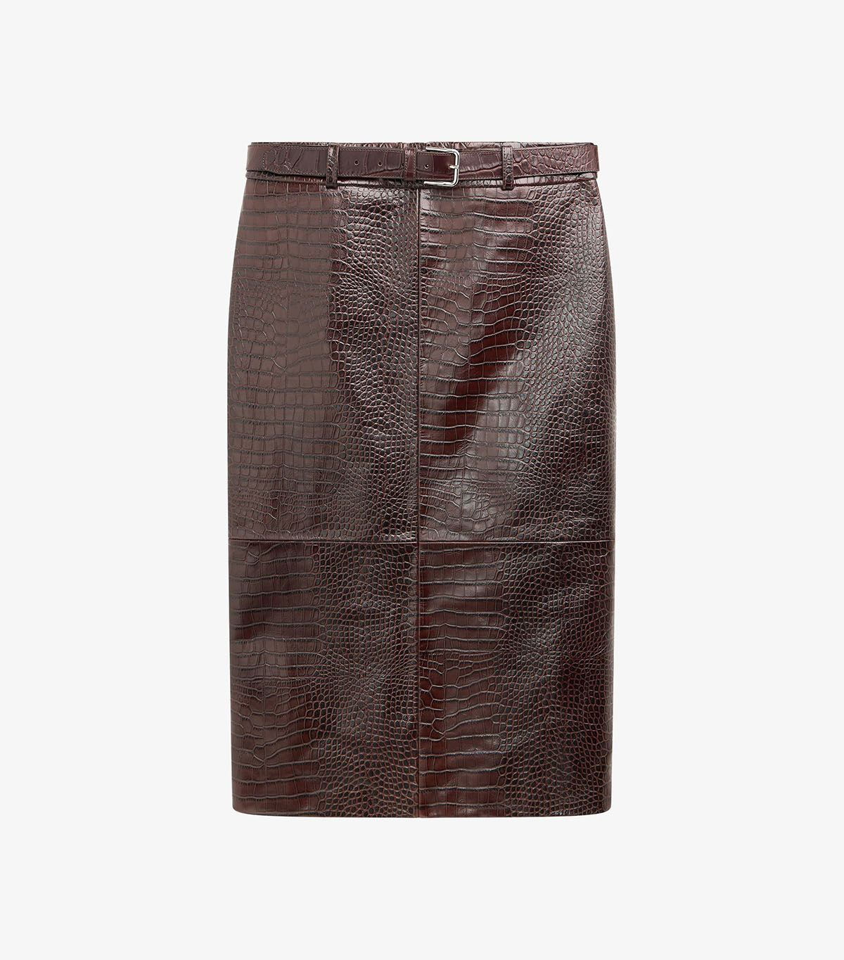 Taney Croc Leather Pencil Skirt - Dark Brown