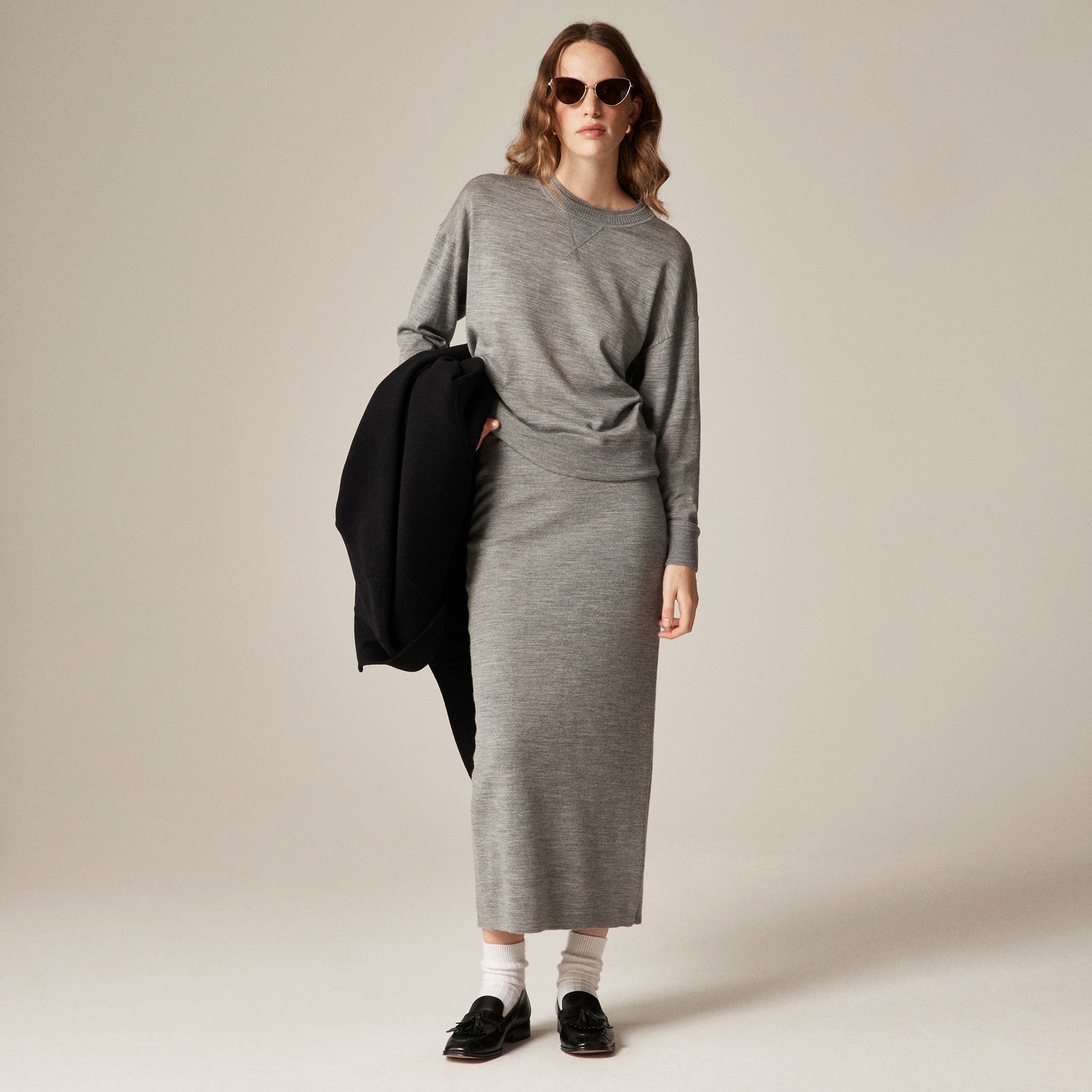Sweater Midi Skirt in Double-Faced Merino Wool Blend