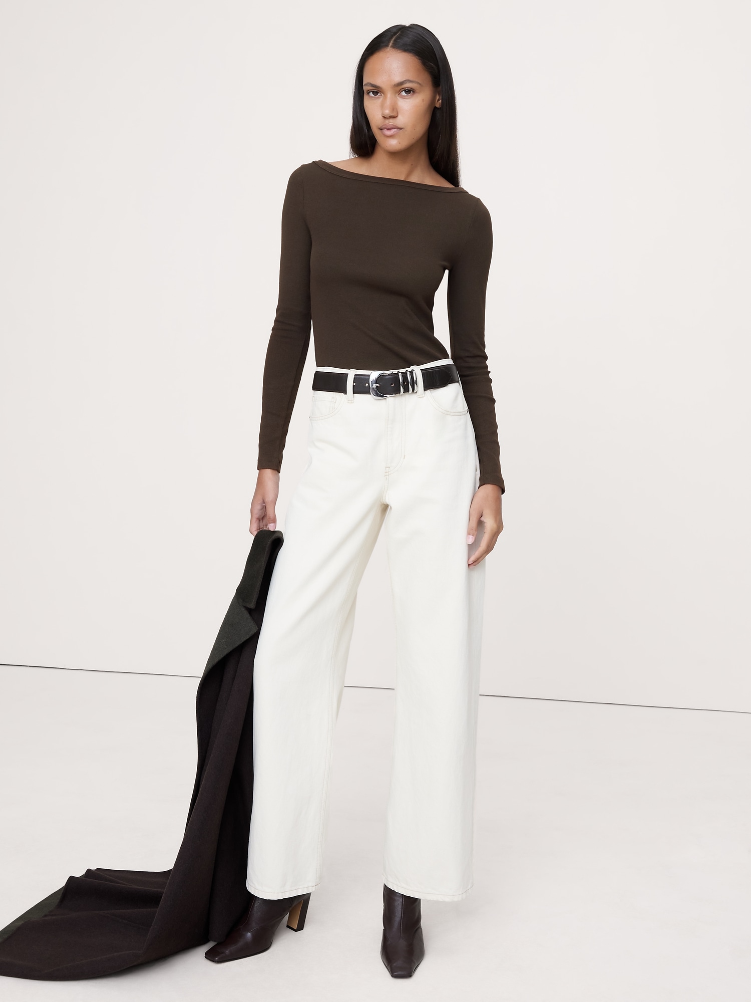 Ribbed Boat-Neck T-Shirt