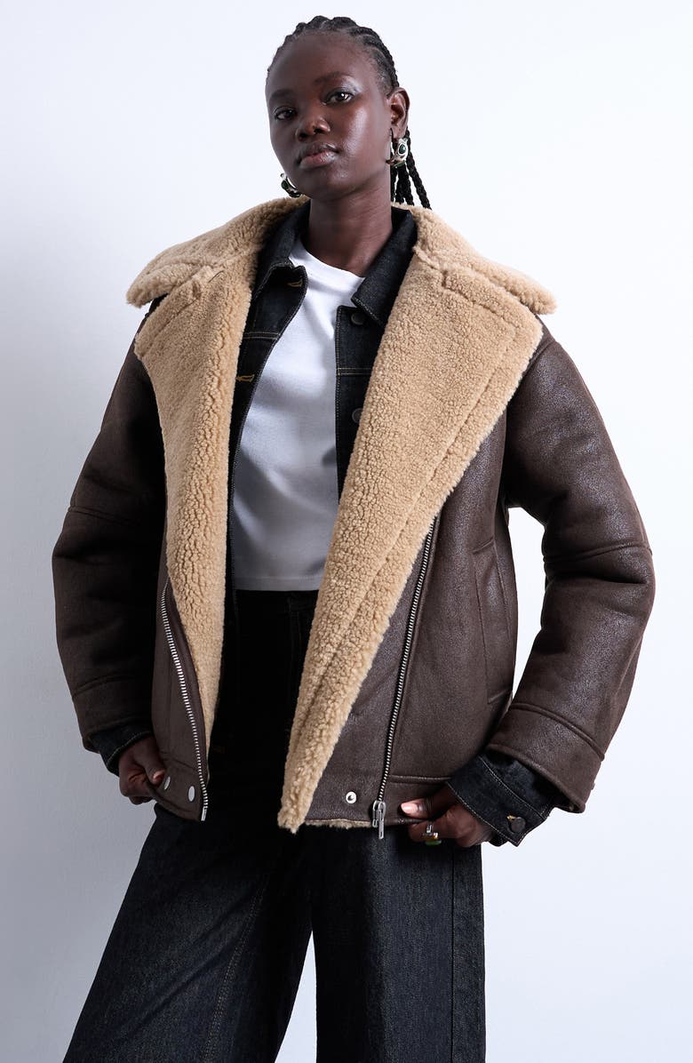 Faux Shearling Oversize Aviator Jacket
