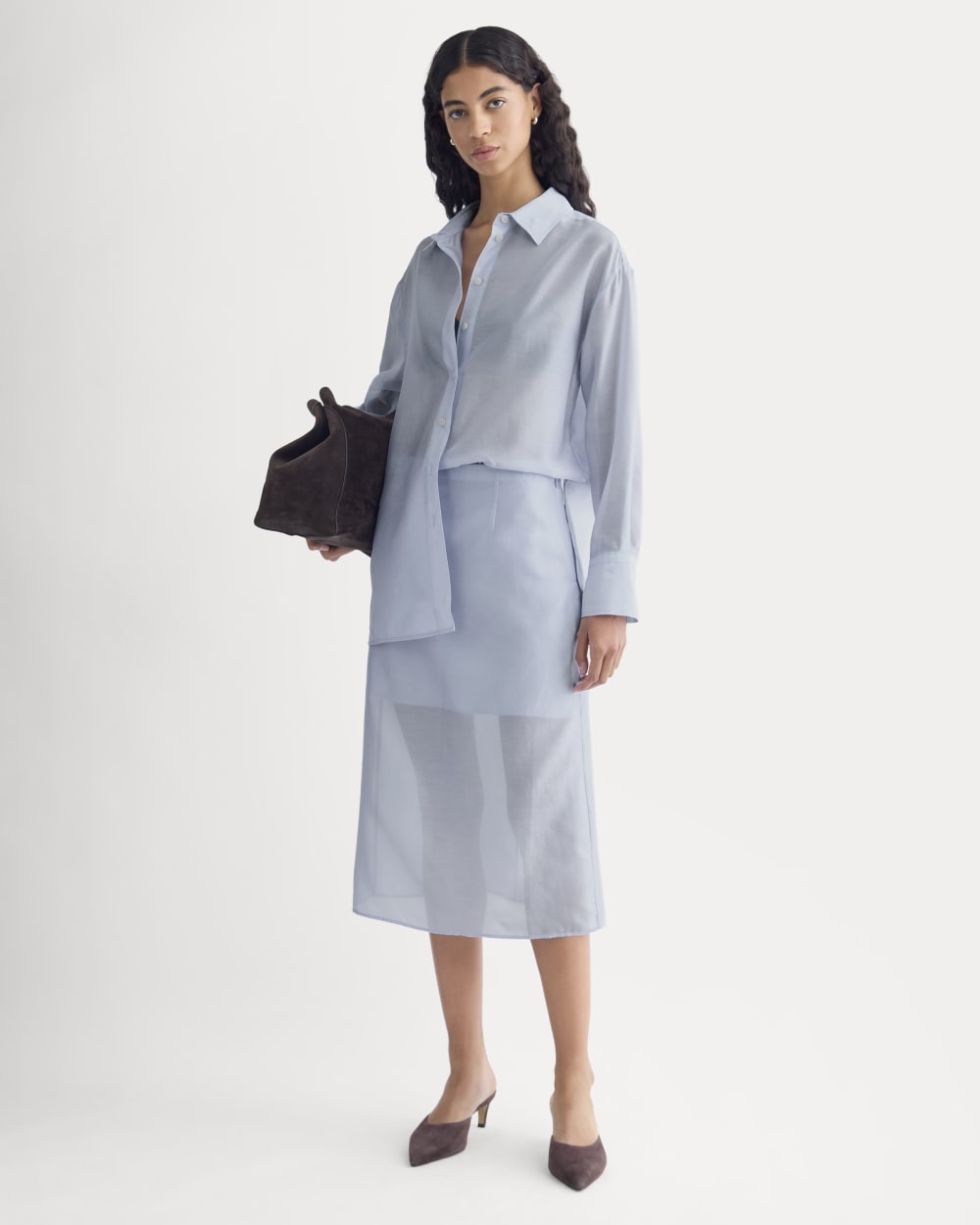 Midi Skirt in Cotton-Silk Organza | Kentucky Blue - 00